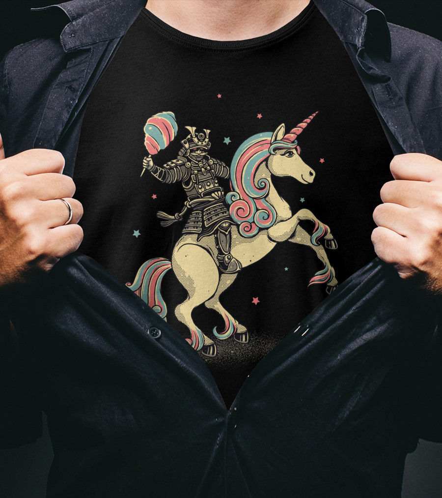 Cotton Candy Samurai Riding Unicorn T-Shirt