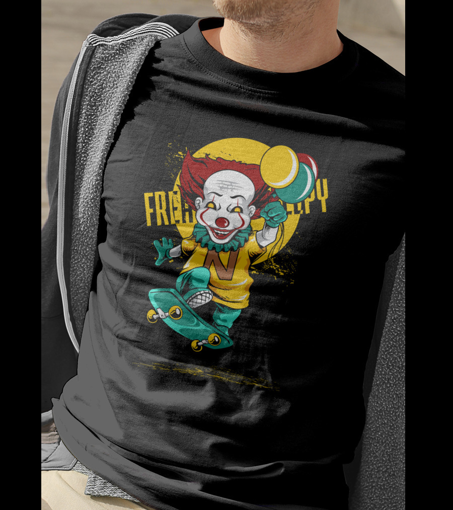 Freaky Clown Skateboarding With Mallet And Letter N T-Shirt