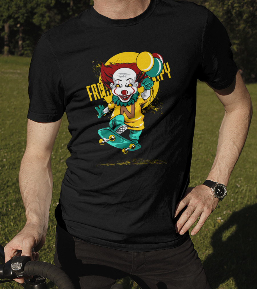 Freaky Clown Skateboarding With Mallet And Letter N T-Shirt