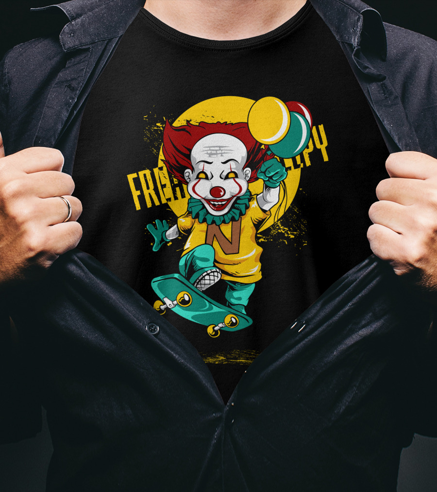 Freaky Clown Skateboarding With Mallet And Letter N T-Shirt