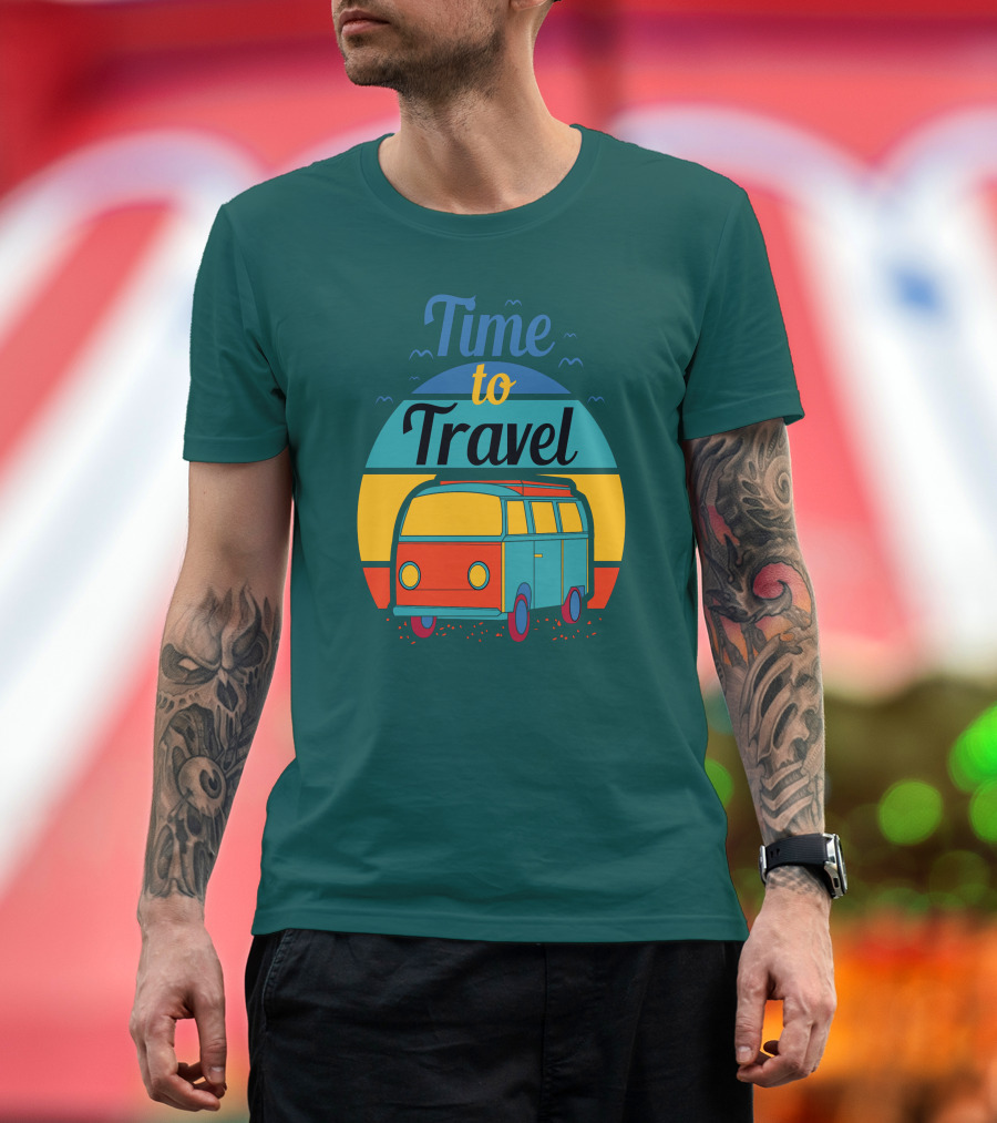 Time To Travel Van Adventure Retro Sunset T-Shirt