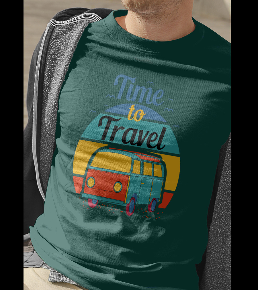 Time To Travel Van Adventure Retro Sunset T-Shirt