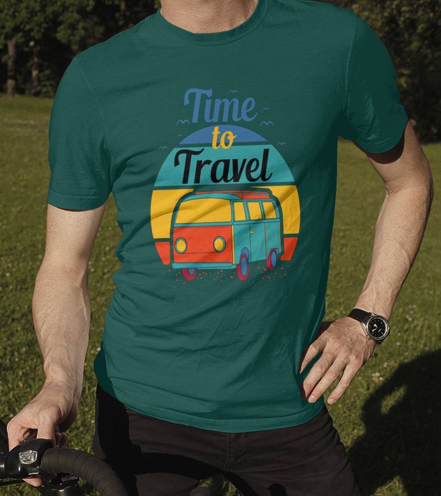 Time To Travel Van Adventure Retro Sunset T-Shirt