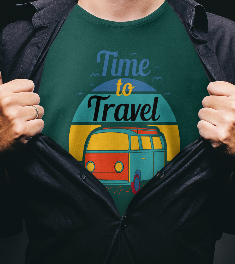 Time To Travel Van Adventure Retro Sunset T-Shirt