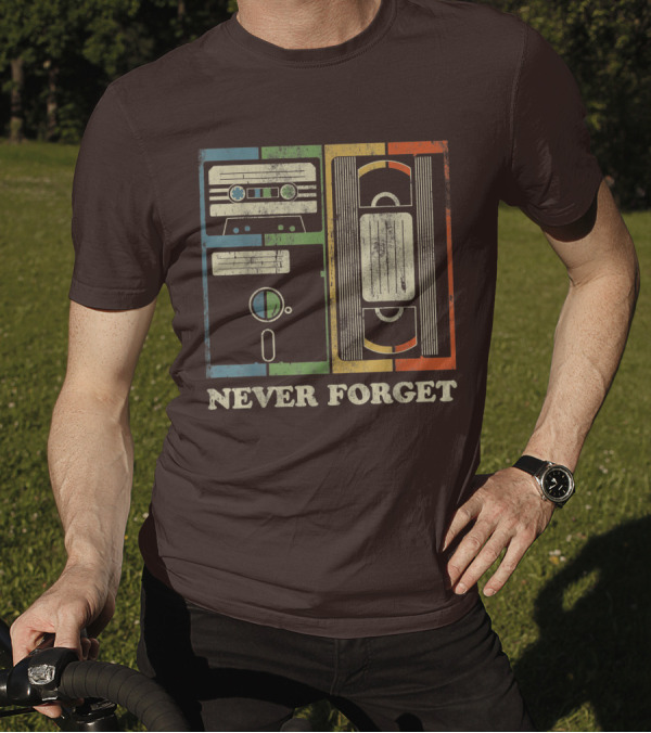 Never Forget Retro Vintage Cassette Floppy VHS Cool Funny Geeky Nerdy T-Shirt