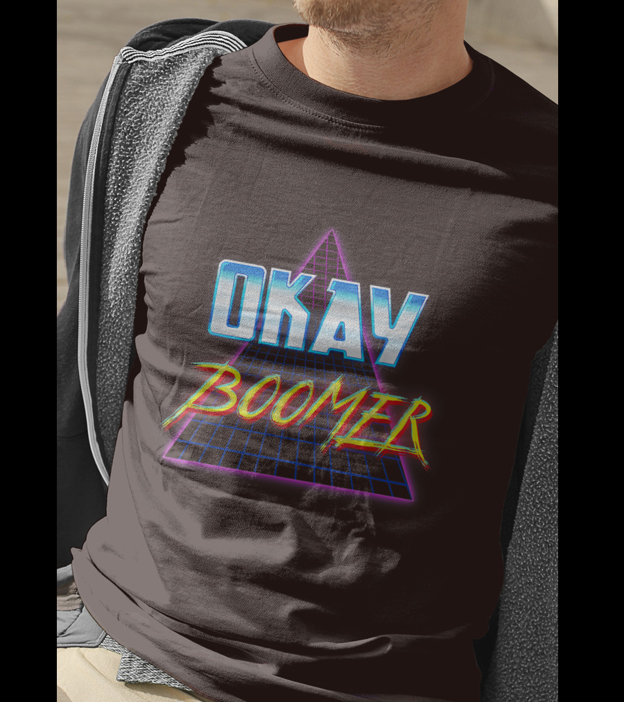 Okay Boomer Retro 80s Neon Grid Triangle T-Shirt