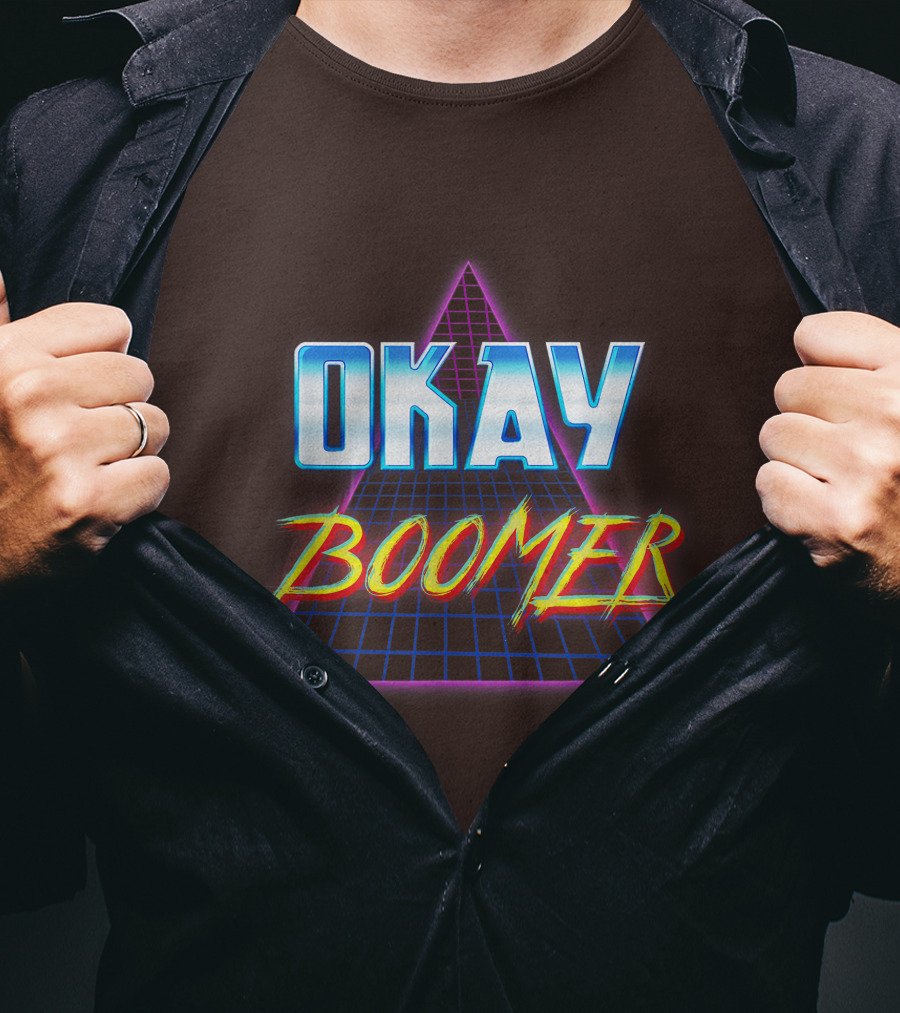 Okay Boomer Retro 80s Neon Grid Triangle T-Shirt