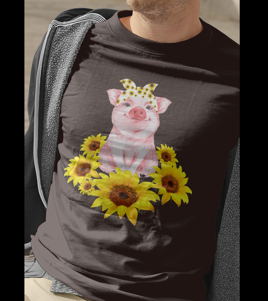 Lovely Piggy Surrounded By Sunflowers T-Shirt