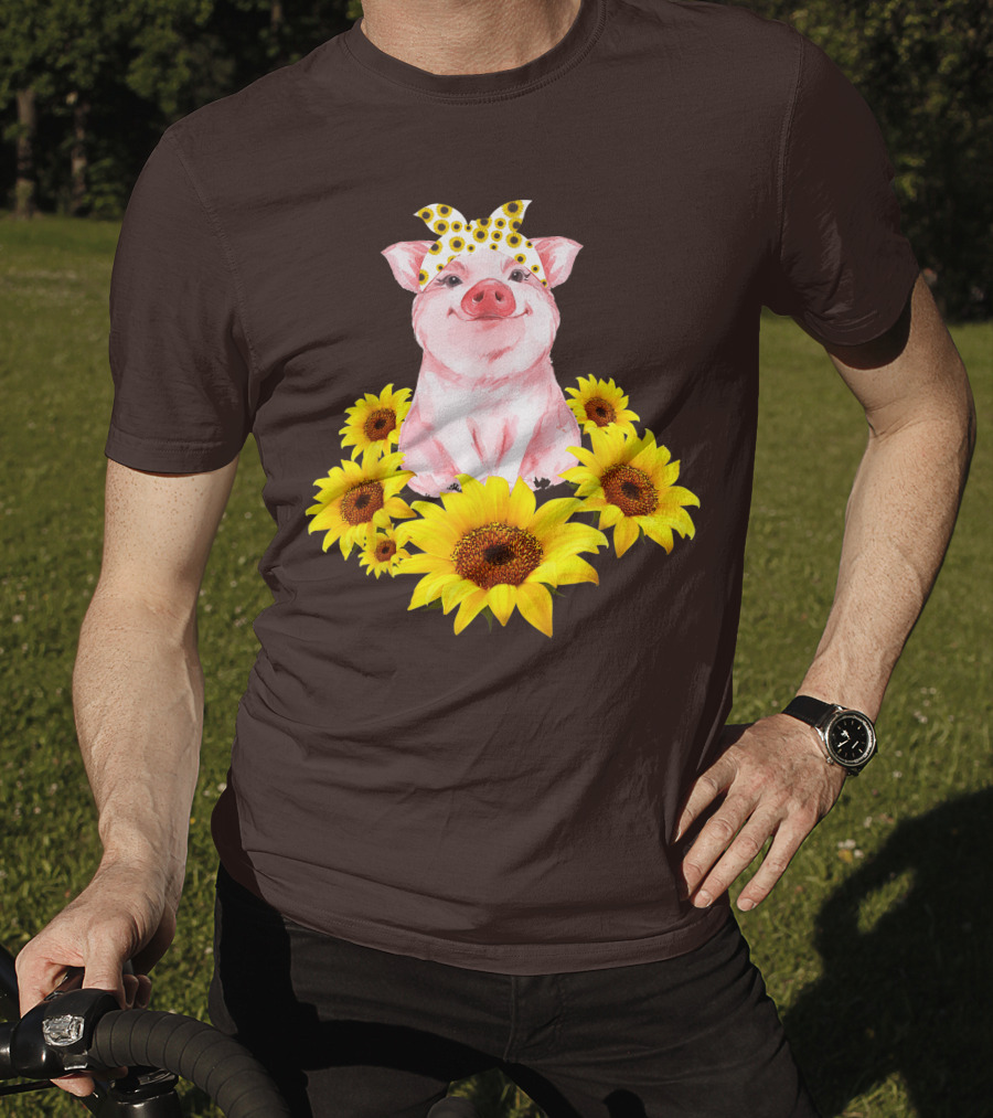 Lovely Piggy Surrounded By Sunflowers T-Shirt