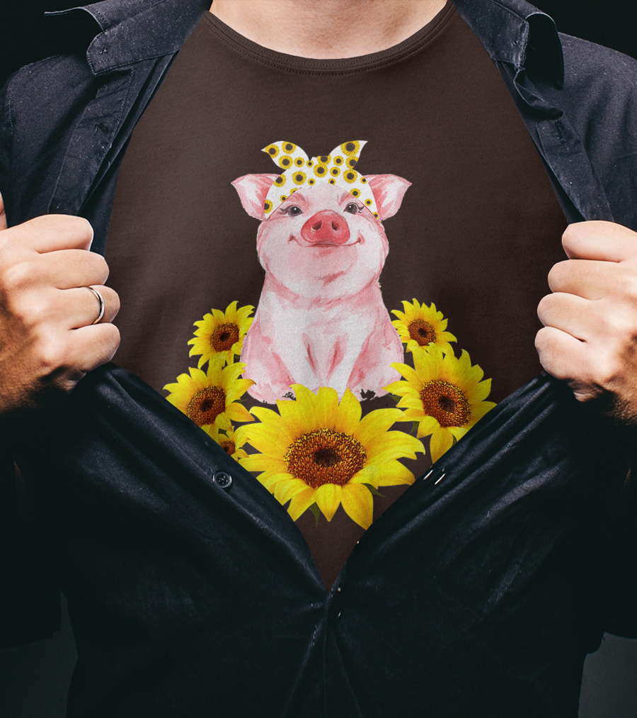 Lovely Piggy Surrounded By Sunflowers T-Shirt