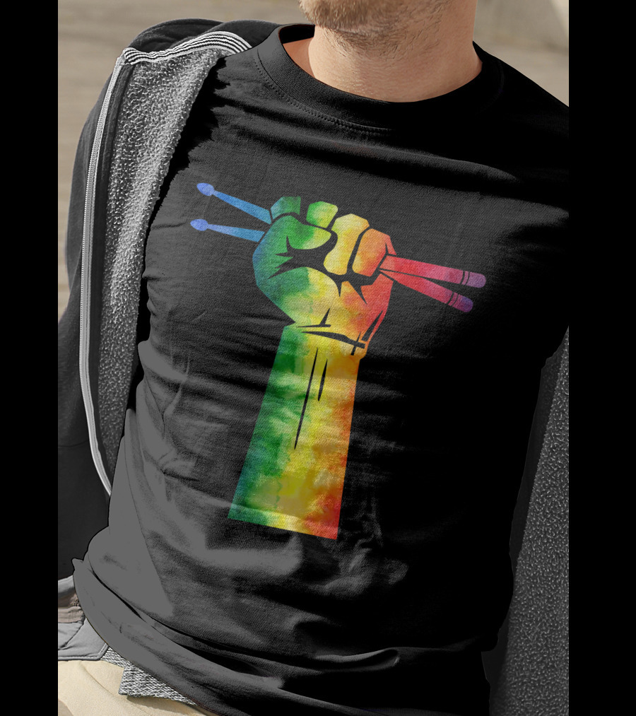 Drumstick Drummer Rainbow Fist T-Shirt