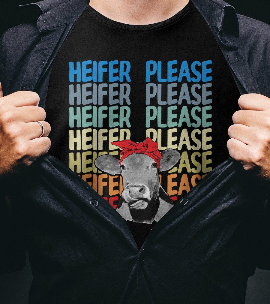 Heifer Please Heifer Please Heifer Please Heifer Please Cow With Red Bandana T-Shirt