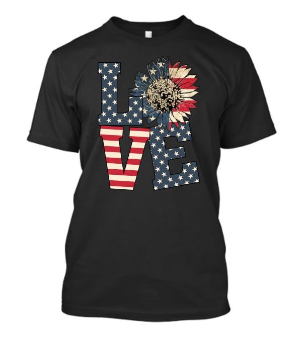 Sunflower Love American Flag Stars And Stripes Flower T-Shirt