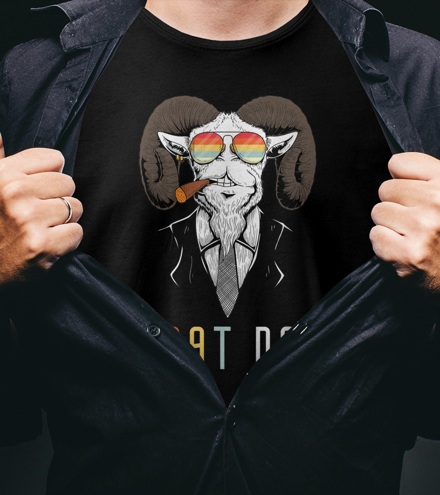 GOAT DAD Cool Sunglasses And Pipe Smoking Ram T-Shirt