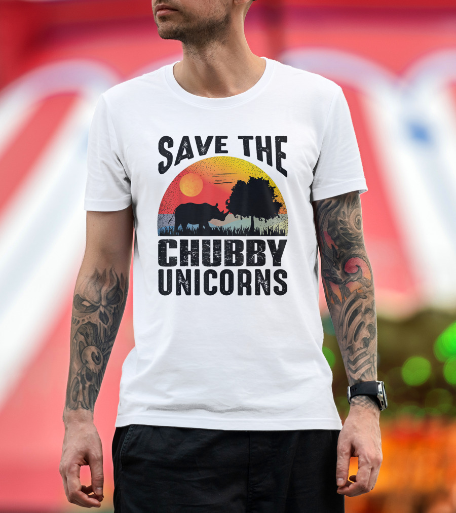 Save The Chubby Unicorns Vintage Sunset Wildlife T-Shirt