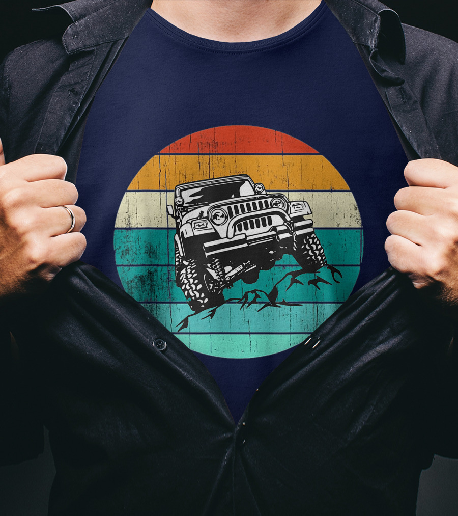 Off Road 4x4 Vehicle Retro Sunset Adventure Jeep Wrangler T-Shirt