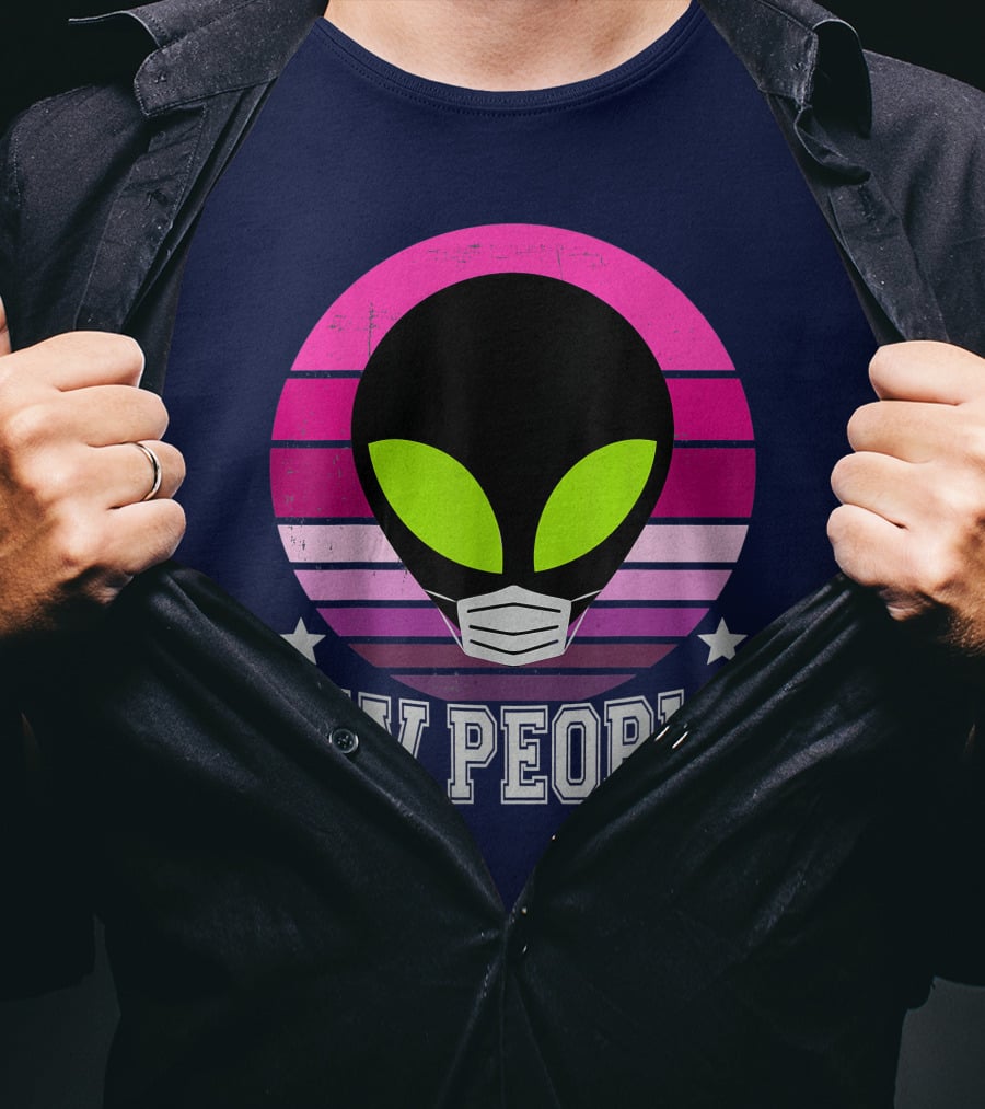 Ew People Alien Mask Retro Magenta Sunset T-Shirt