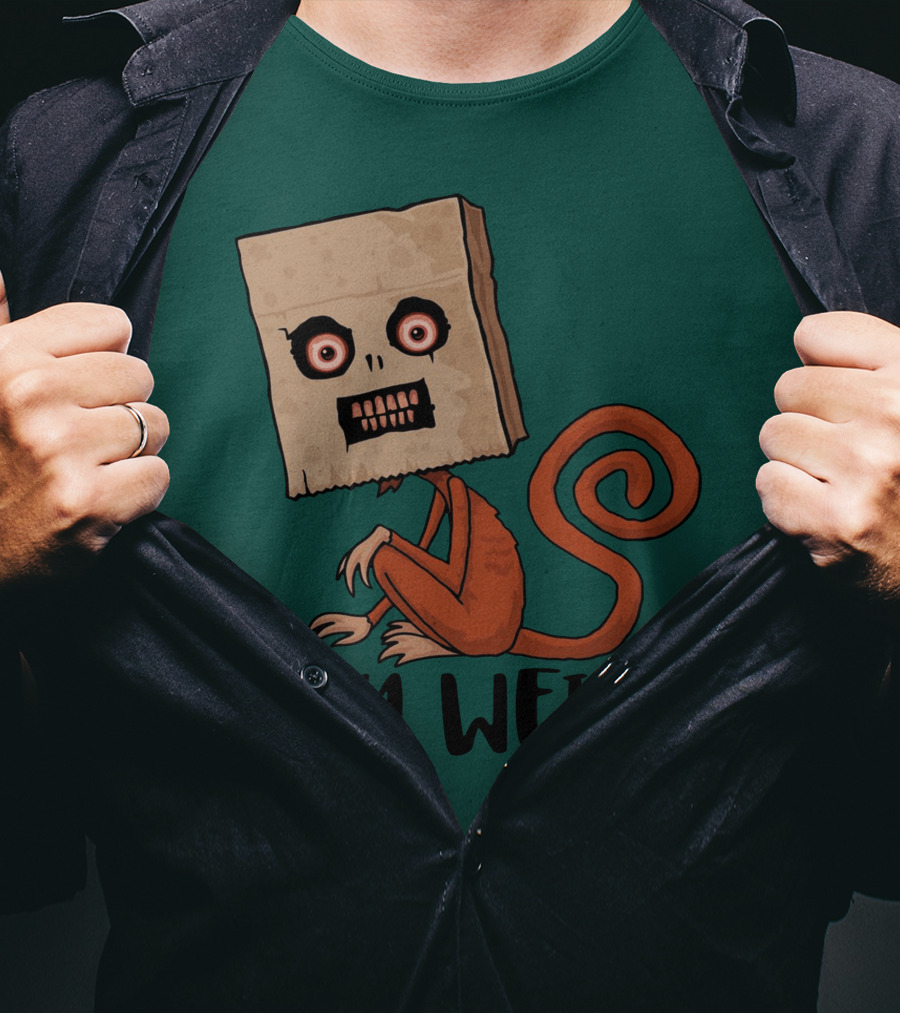 Stay Weird Sack Monkey Creepy Box Head Cartoon T-Shirt