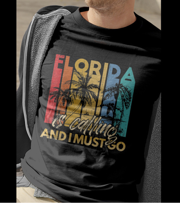 Florida Is Calling And I Must Go Beach Vacation Summer Retro Palm Trees T-Shirt