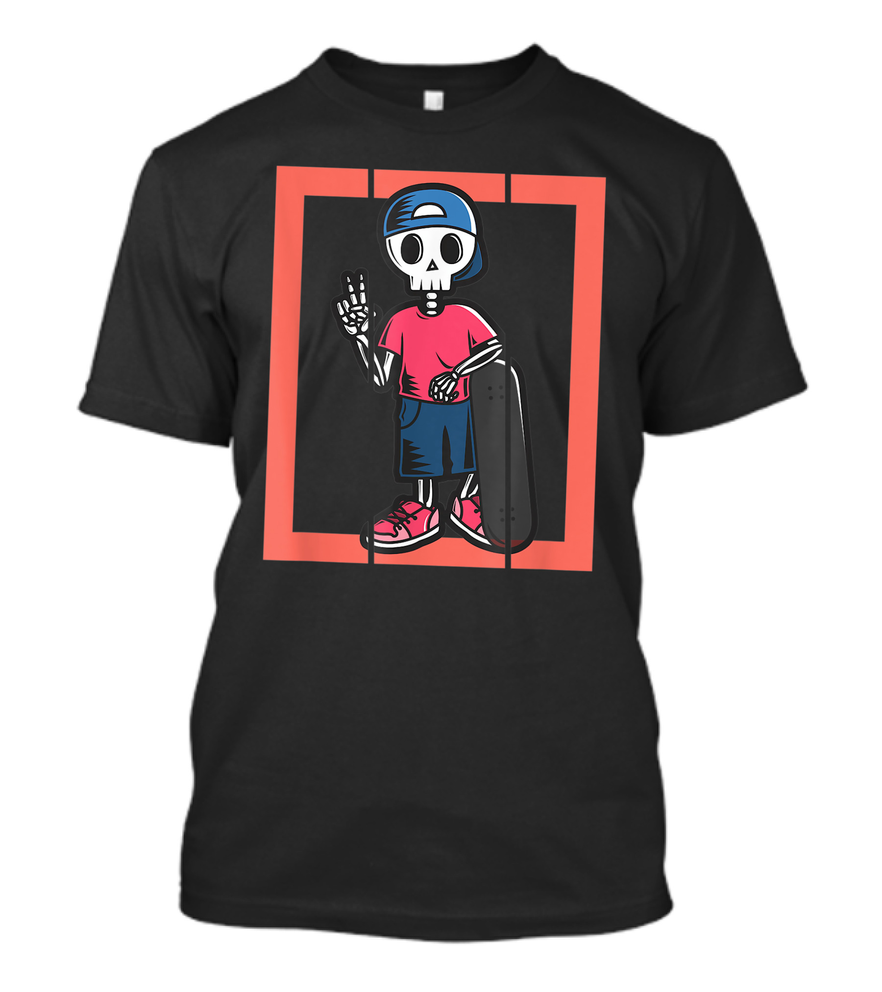 Scary Freaky Spooky Creepy Halloween Skeleton Skater Kid In Cap And Red Sneakers T-Shirt