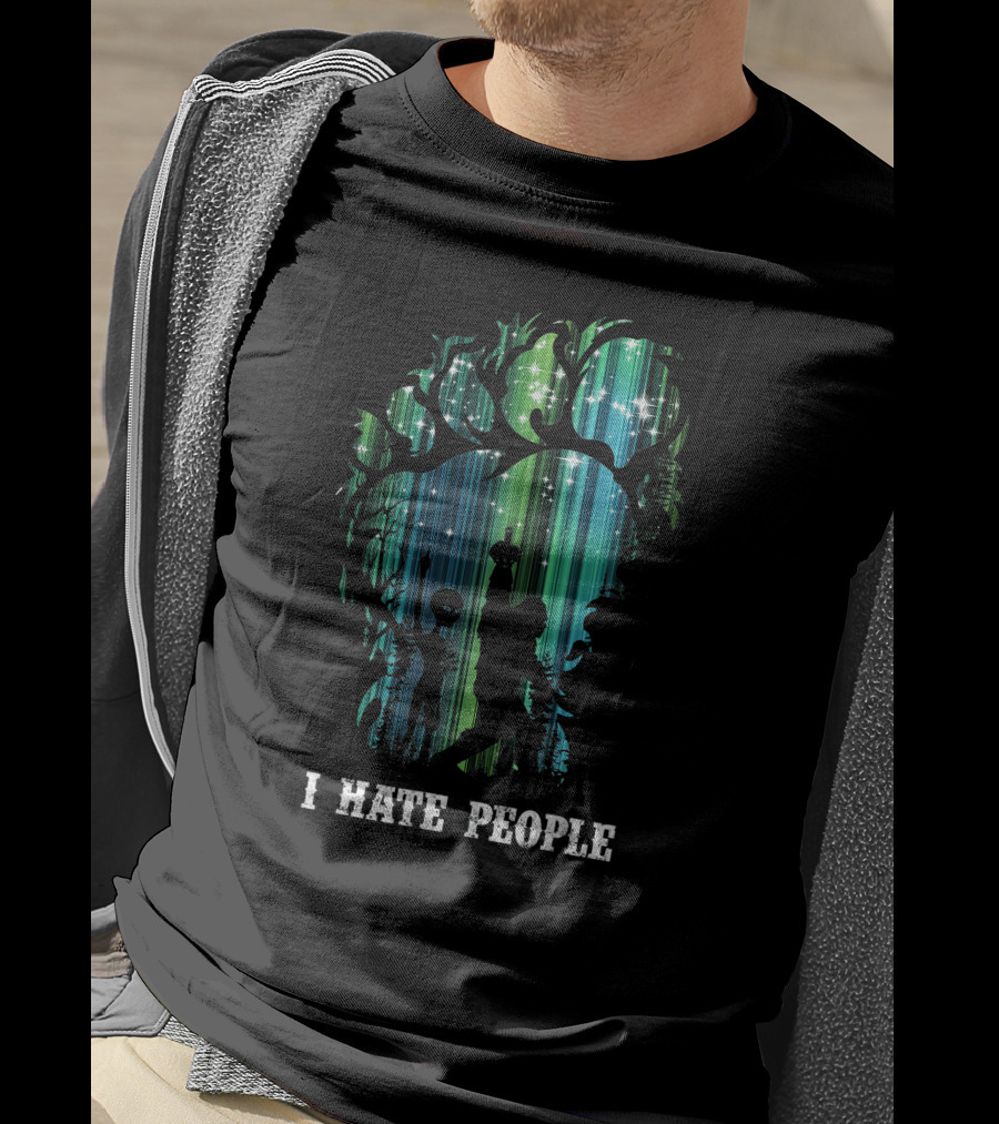 Alien Bigfoot Middle Finger I Hate People Camping Forest Scene T-Shirt