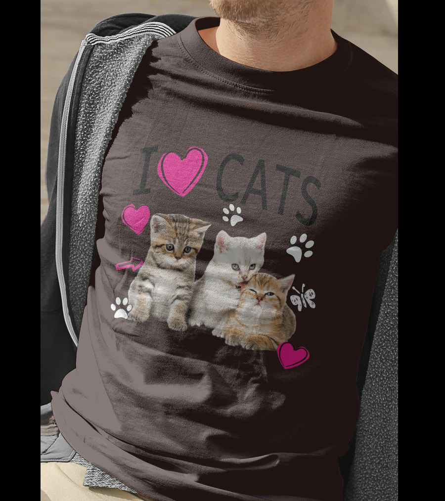 I Heart Cats With Kittens And Pink Hearts T-Shirt