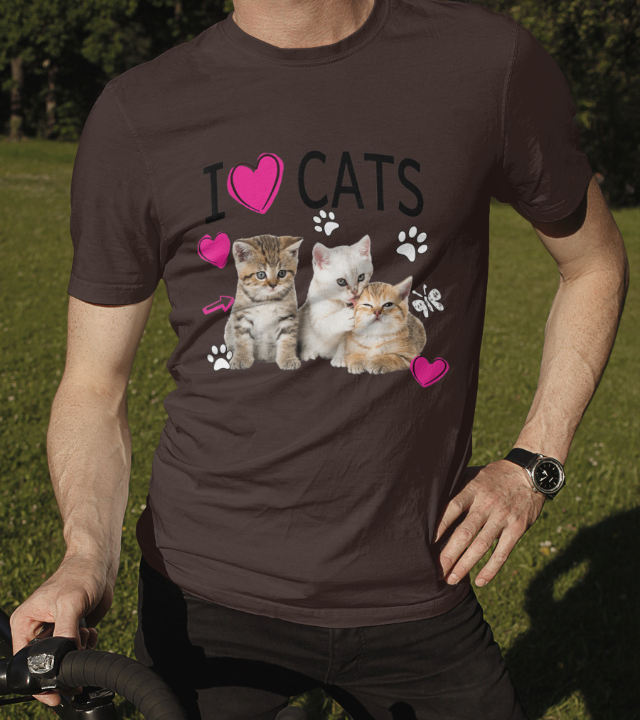 I Heart Cats With Kittens And Pink Hearts T-Shirt