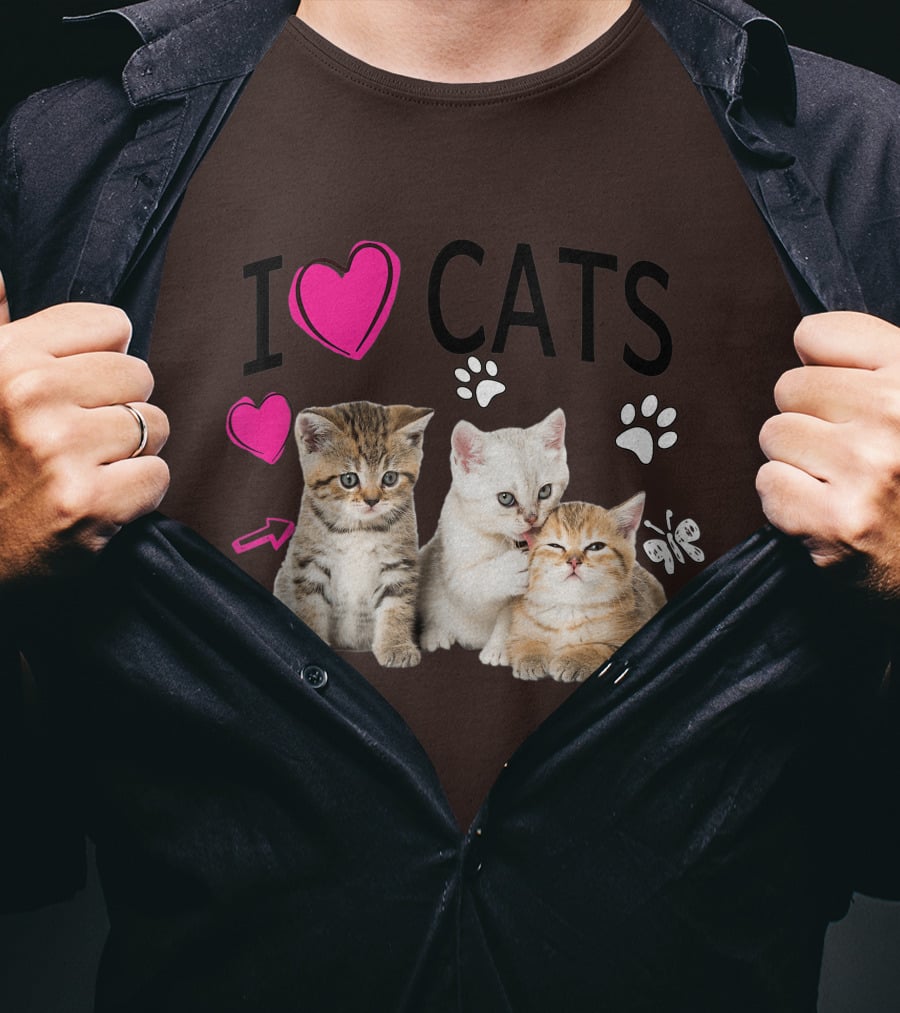 I Heart Cats With Kittens And Pink Hearts T-Shirt