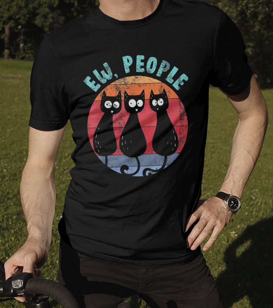 Ew People Three Funny Cats Retro Sunset Circle T-Shirt