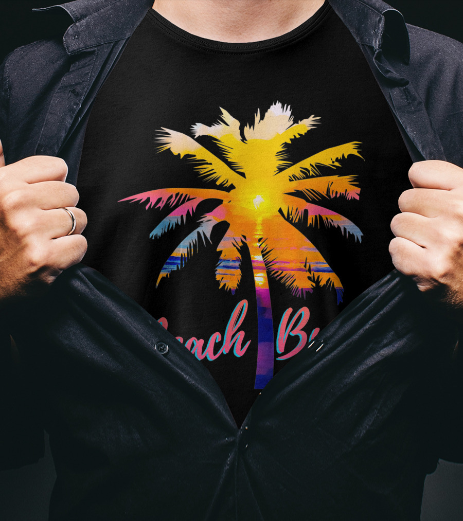Beach Bum Tropical Sunrise Palm Tree Sunset Reflection T-Shirt