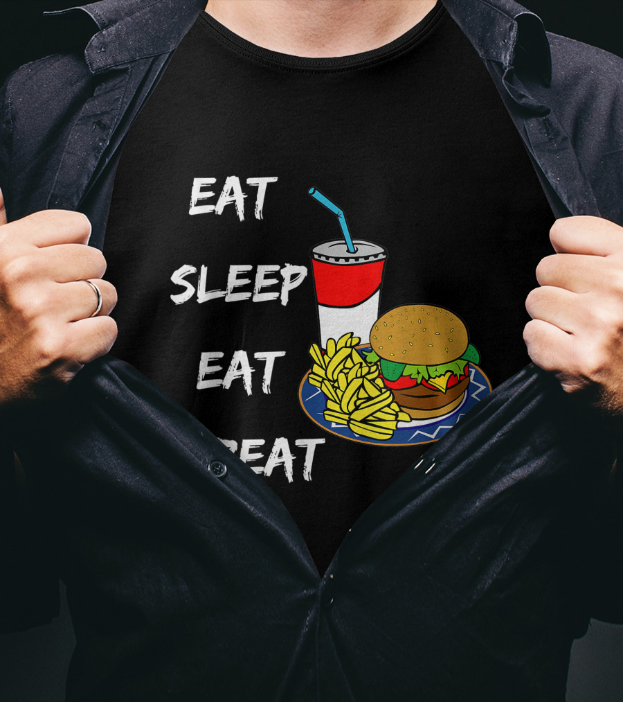 Eat Sleep Eat Repeat Hungry Teen Burger Fries Drink T-Shirt