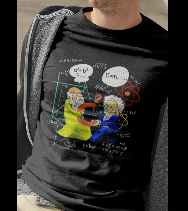 Pythagoras Einstein Battle Funny Science Equations Showdown T-Shirt