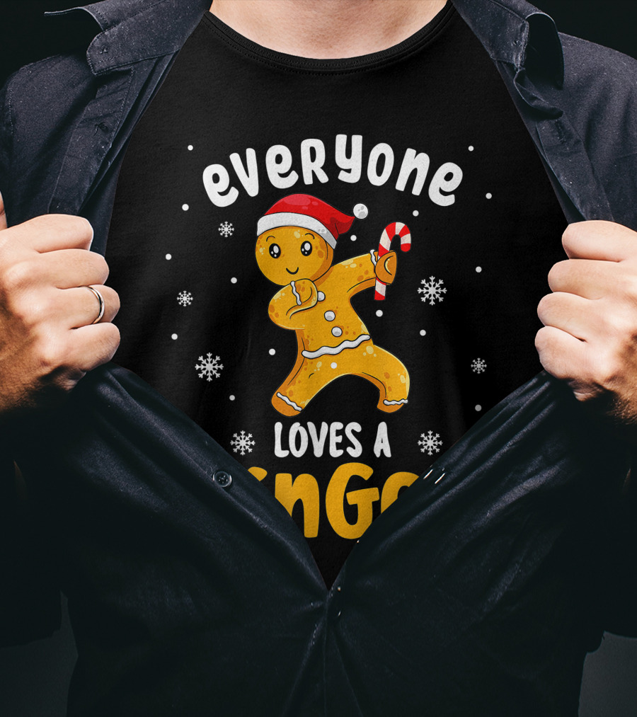 Everyone Loves A Ginger Christmas Gingerbread Man With Santa Hat And Candy Cane T-Shirt