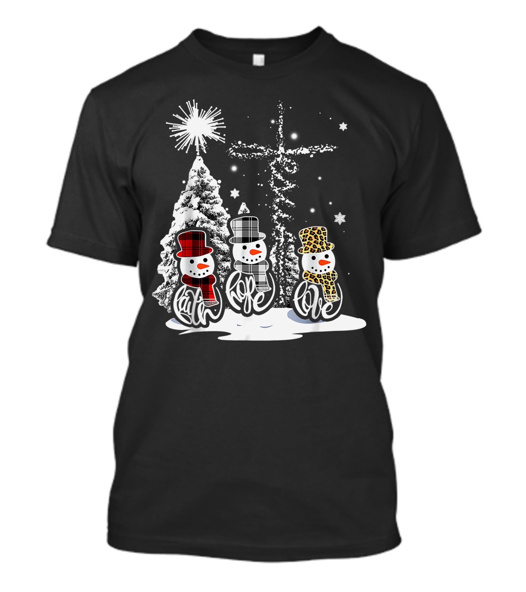 Jesus Faith Hope Love Snowman Funny Xmas For Christian T-Shirt