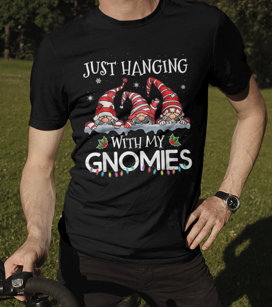 Just Hanging With My Gnomies Christmas Santa Gnome Xmas Tree T-Shirt