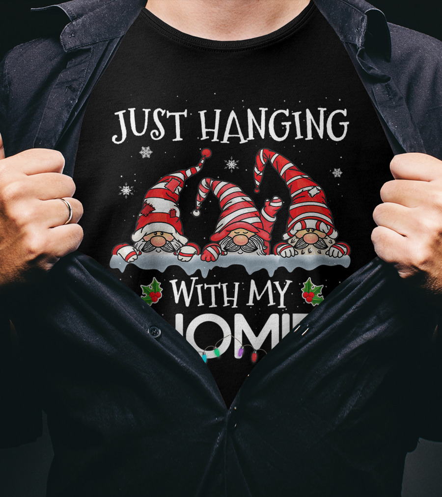 Just Hanging With My Gnomies Christmas Santa Gnome Xmas Tree T-Shirt