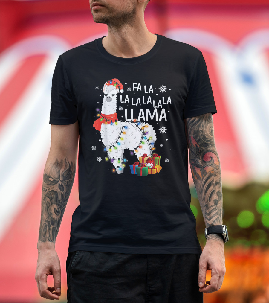Fa La La Llama Christmas Lights and Gifts T-Shirt