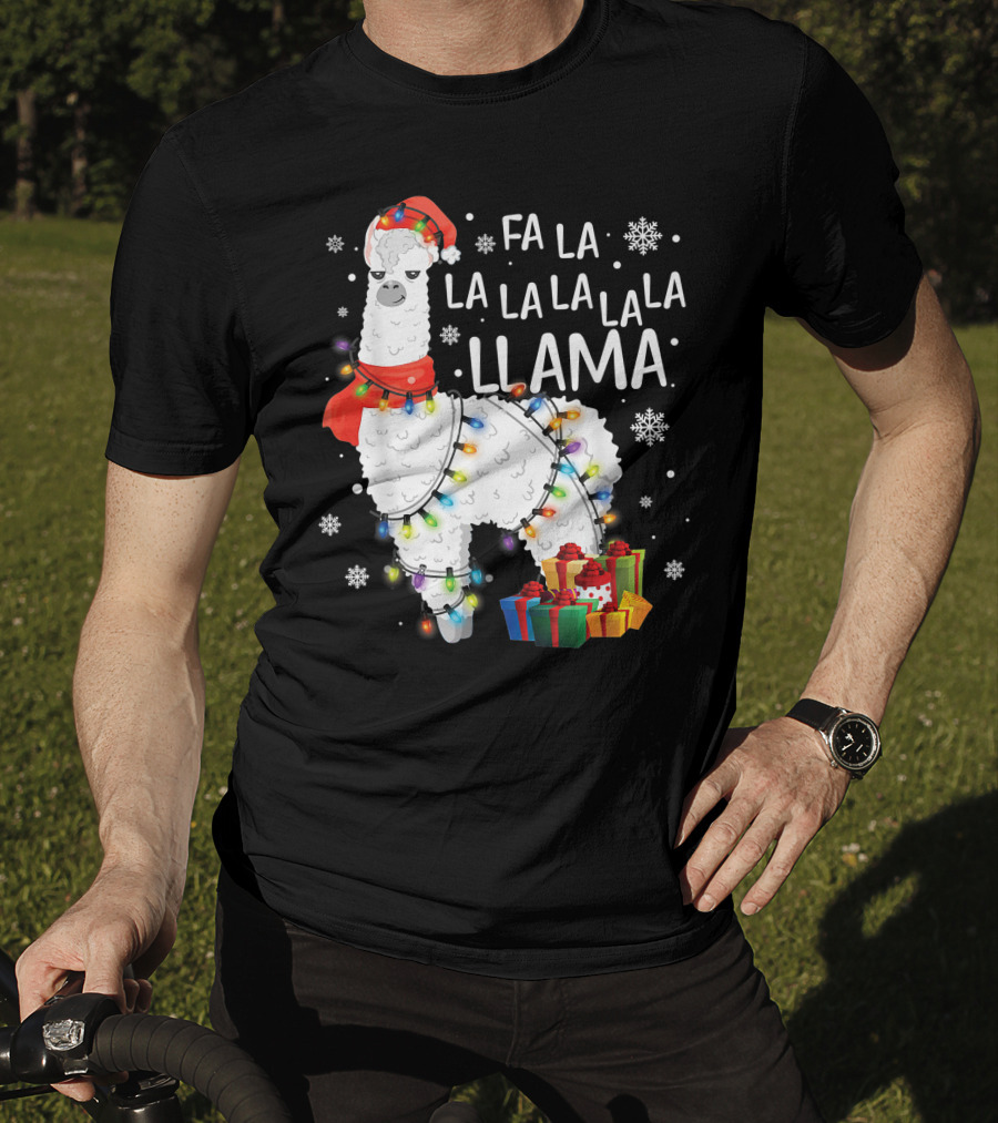 Fa La La Llama Christmas Lights And Gifts T-Shirt