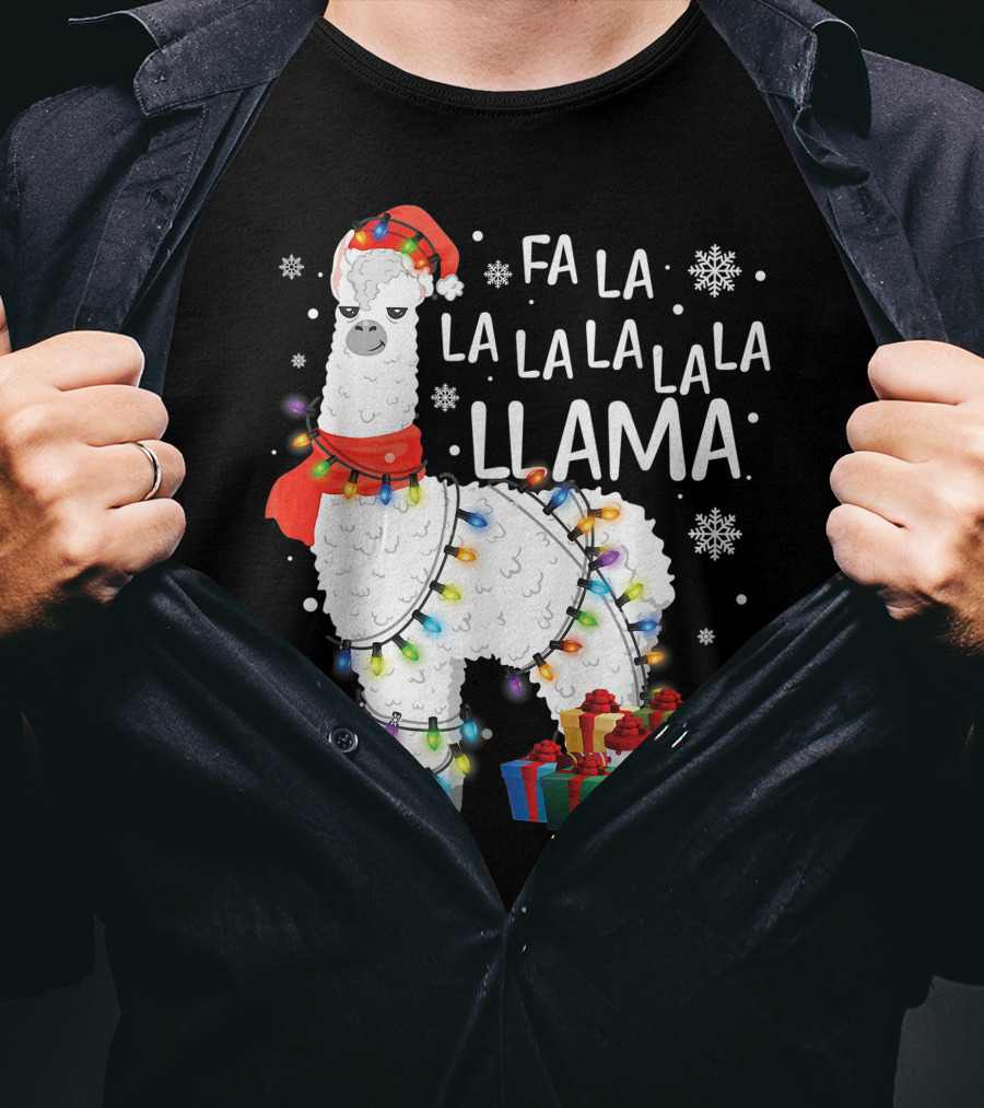 Fa La La Llama Christmas Lights And Gifts T-Shirt