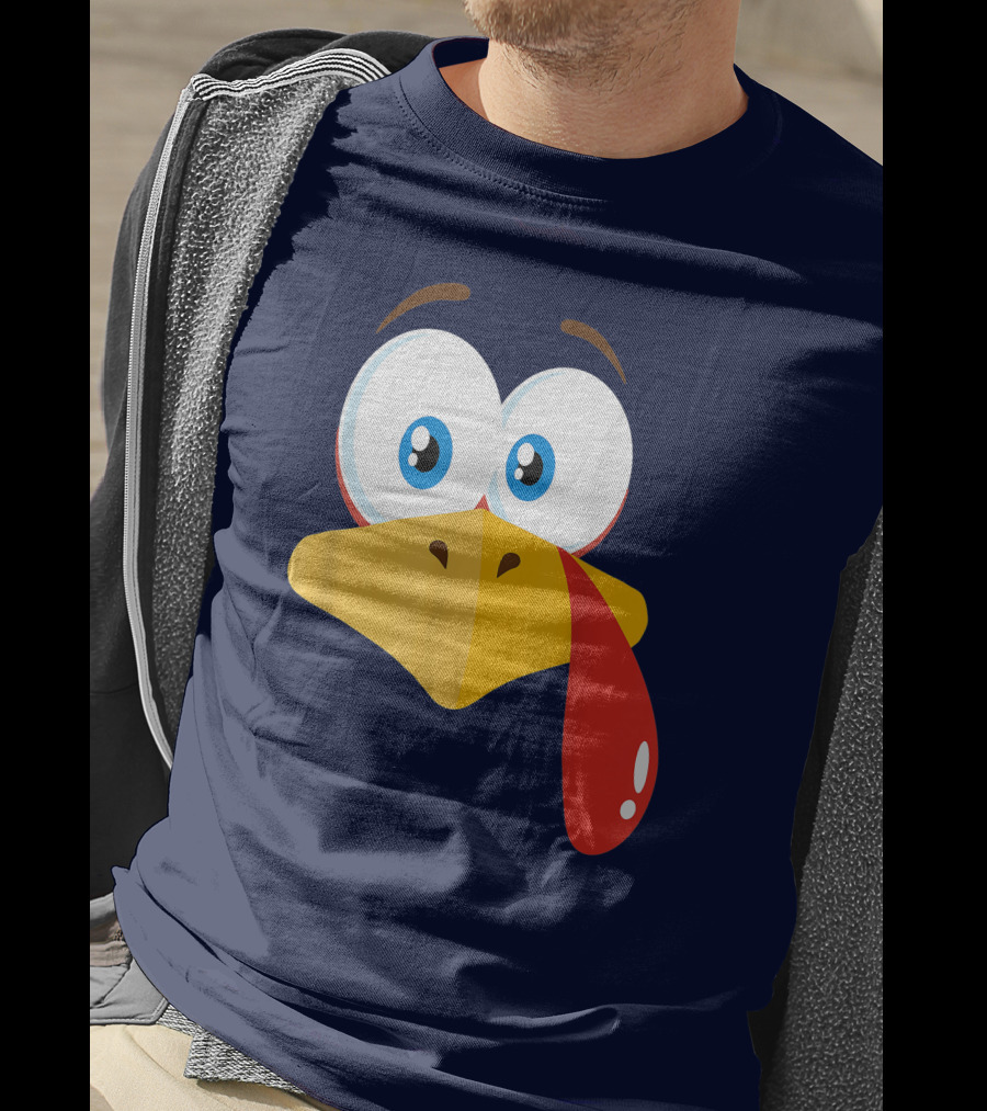 Turkey Face Pilgrim Funny Cartoon Eyes And Beak With Tongue T-Shirt