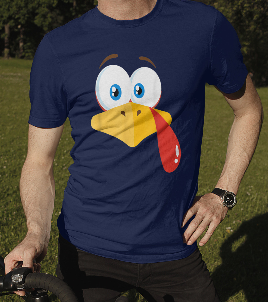 Turkey Face Pilgrim Funny Cartoon Eyes And Beak With Tongue T-Shirt