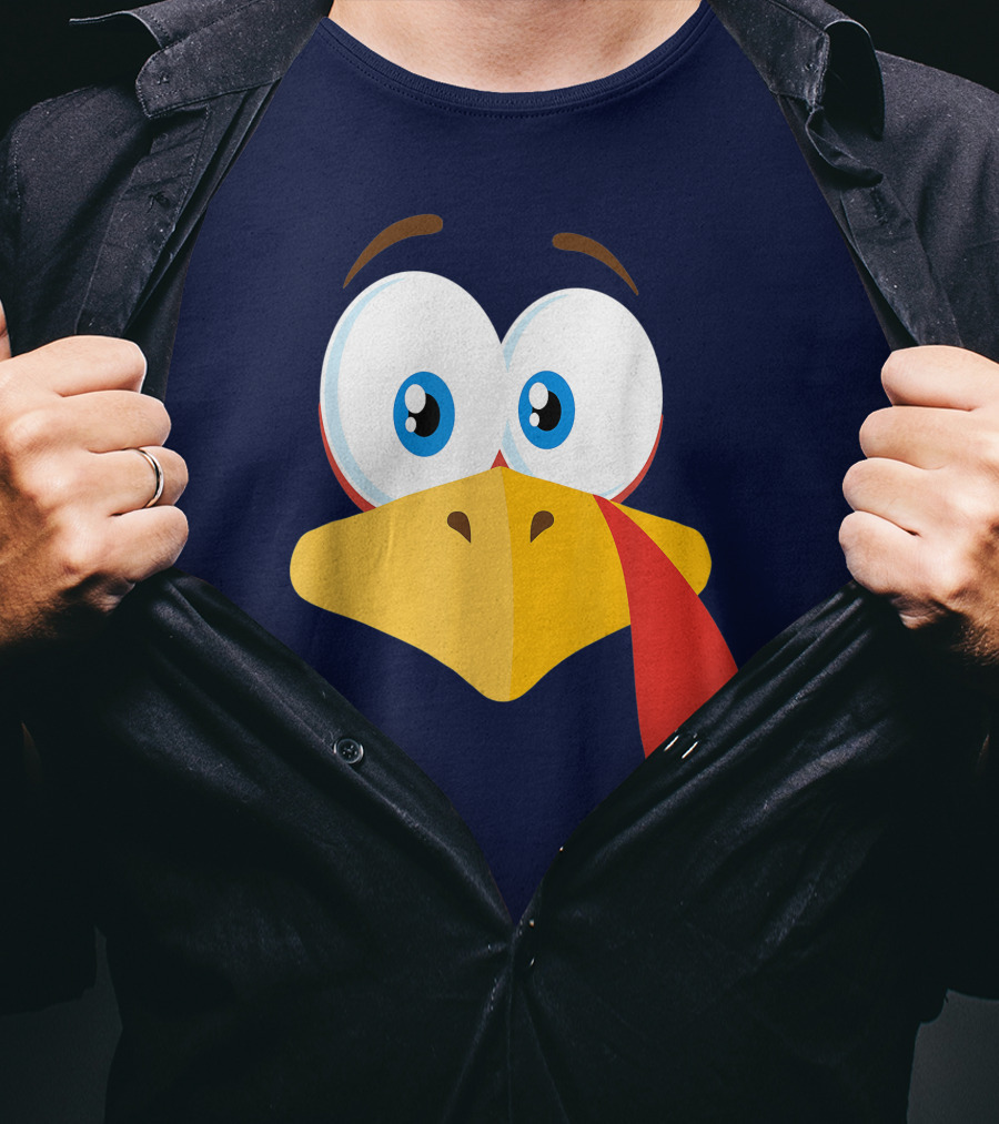 Turkey Face Pilgrim Funny Cartoon Eyes And Beak With Tongue T-Shirt