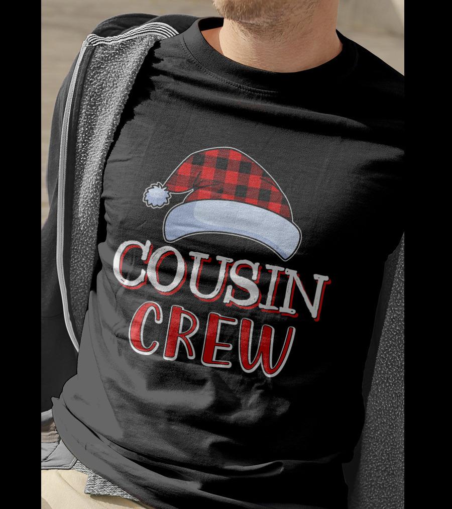 Cousin Crew Plaid Santa Hat T-Shirt
