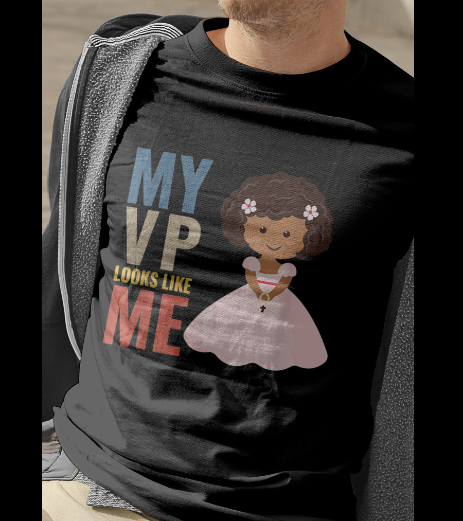 MY VP Looks Like Me Pink Dress Girl Holding Cross T-Shirt