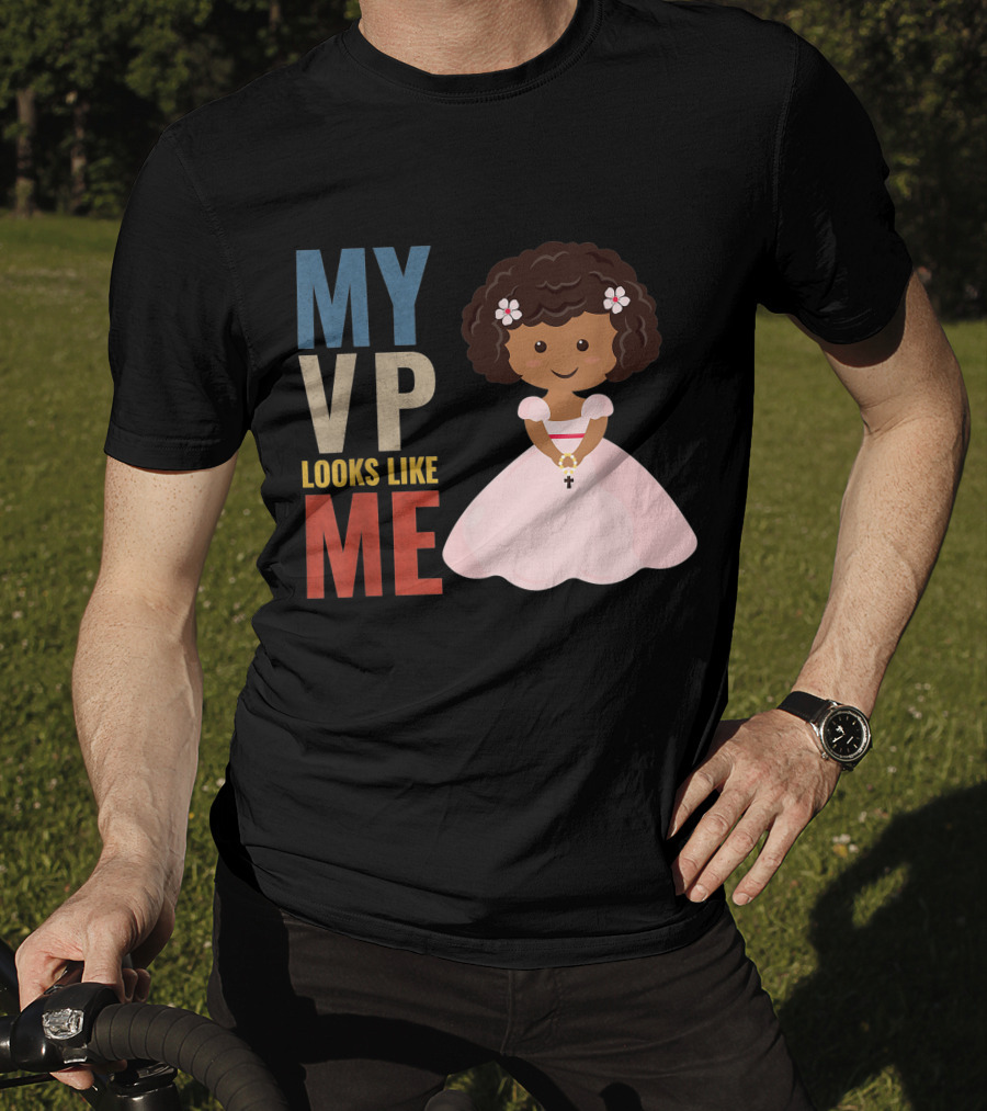 MY VP Looks Like Me Pink Dress Girl Holding Cross T-Shirt