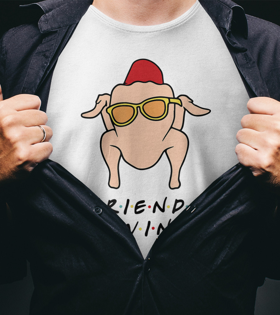 Friendsgiving Turkey With Sunglasses And Red Hat T-Shirt