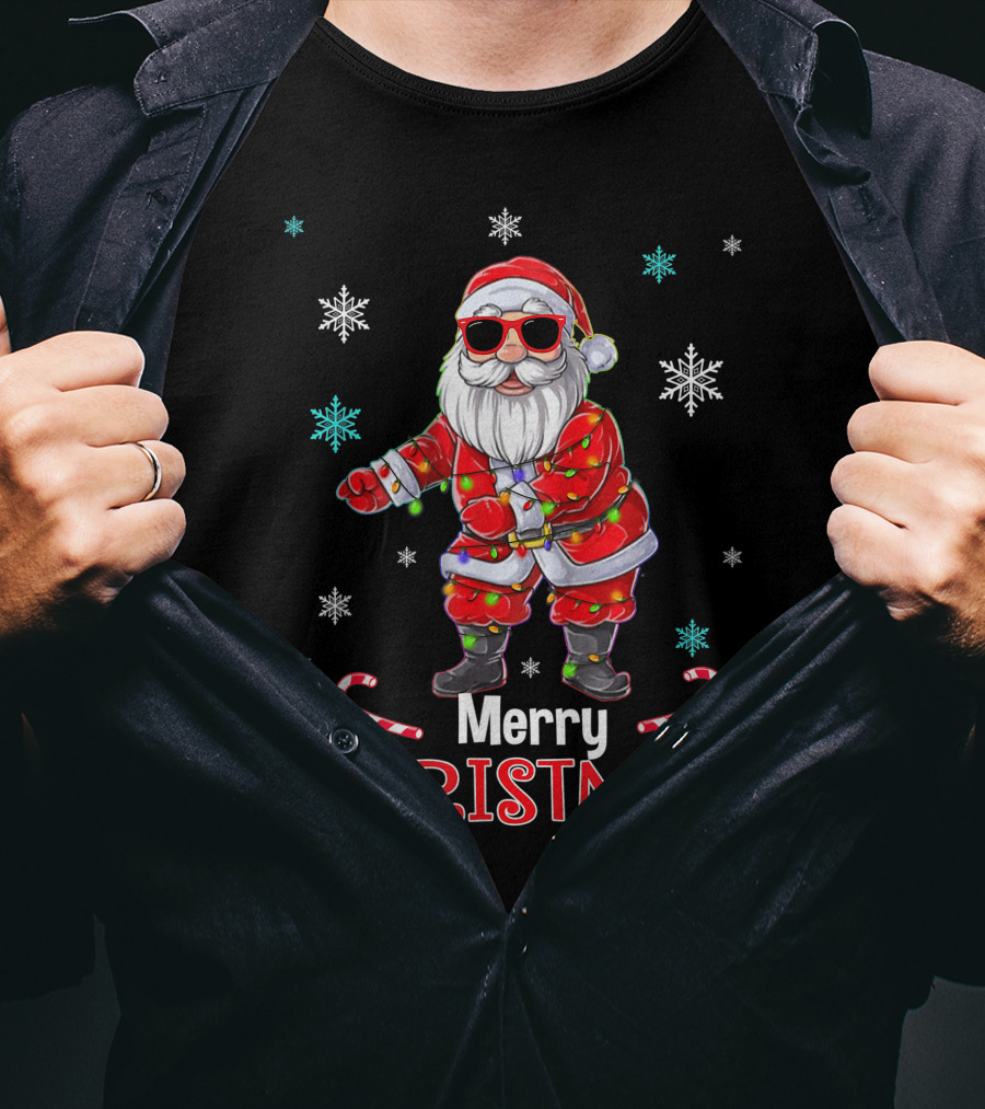 Merry Christmas Funny Santa Flossing Xmas With Snowflakes T-Shirt