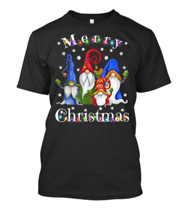 Merry Christmas Garden Gnome Festive Lights T-Shirt