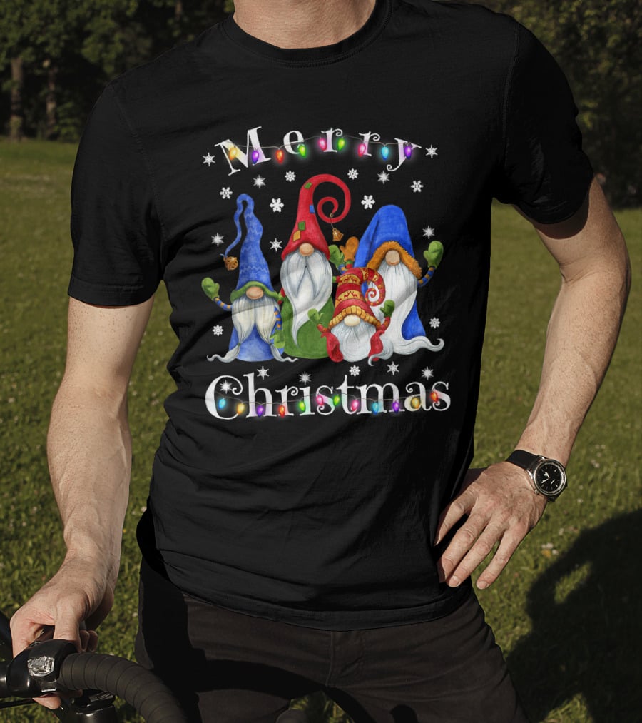 Merry Christmas Garden Gnome Festive Lights T-Shirt