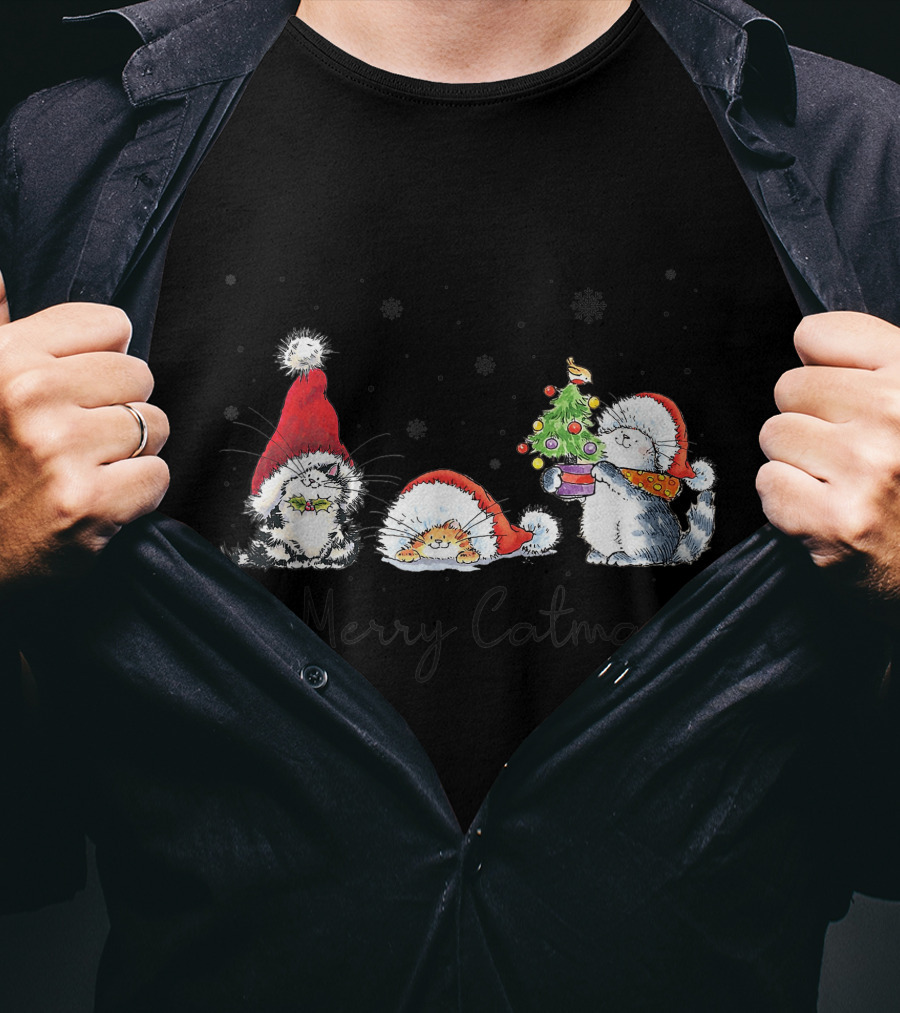 Cats In Santa Hats With Merry Catmas For Cat Lovers T-Shirt